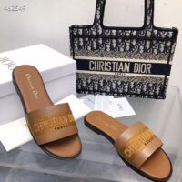 Dior CD Unisex Dway Slide Camel Calfskin Embroidered Cotton (2)