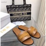 Dior CD Unisex Dway Slide Camel Calfskin Embroidered Cotton - Image 2