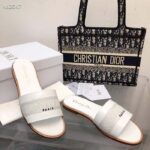 Dior CD Unisex Dway Slide White Calfskin Embroidered Cotton - Bild 5