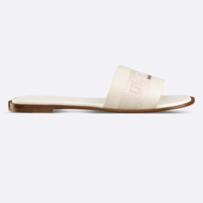 Dior CD Unisex Dway Slide White Calfskin Embroidered Cotton