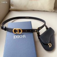 Dior CD Unisex Saddle Removable Pouch Belt Black Ultrasmooth Calfskin Goatskin (6)