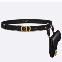 Dior CD Unisex Saddle Removable Pouch Belt Black Ultrasmooth Calfskin Goatskin (6)