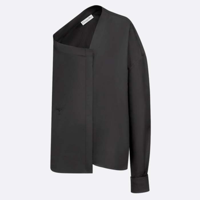 Dior CD Women Asymmetric Shirt Black Cotton Poplin Regular Fit