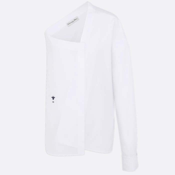Dior CD Women Asymmetric Shirt White Cotton Poplin Regular Fit