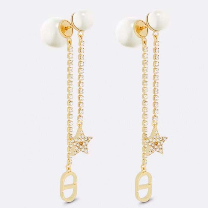 Dior CD Women Dior Tribales Earrings White Resin Pearls Crystals