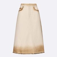 Dior CD Women Flared Mid-Length Skirt White Burned-Effect Cotton Denim (6)