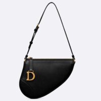 Dior CD Women Saddle Rodeo Pouch Black Goatskin (6)