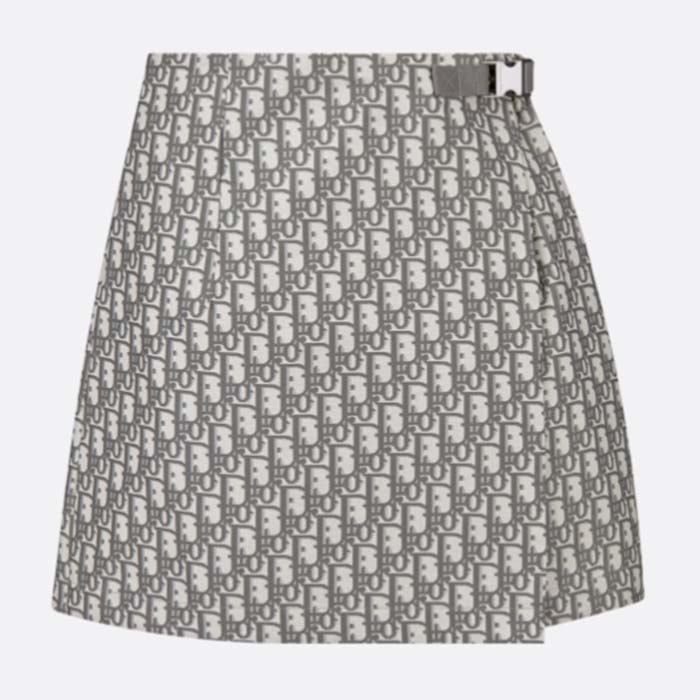 Dior CD Women Skort Gray Technical Taffeta Jacquard Dior Oblique Motif