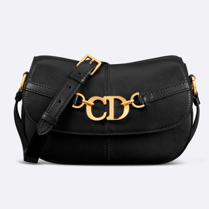 Dior CD Women Small CD Besace Bag Black Calfskin Leather