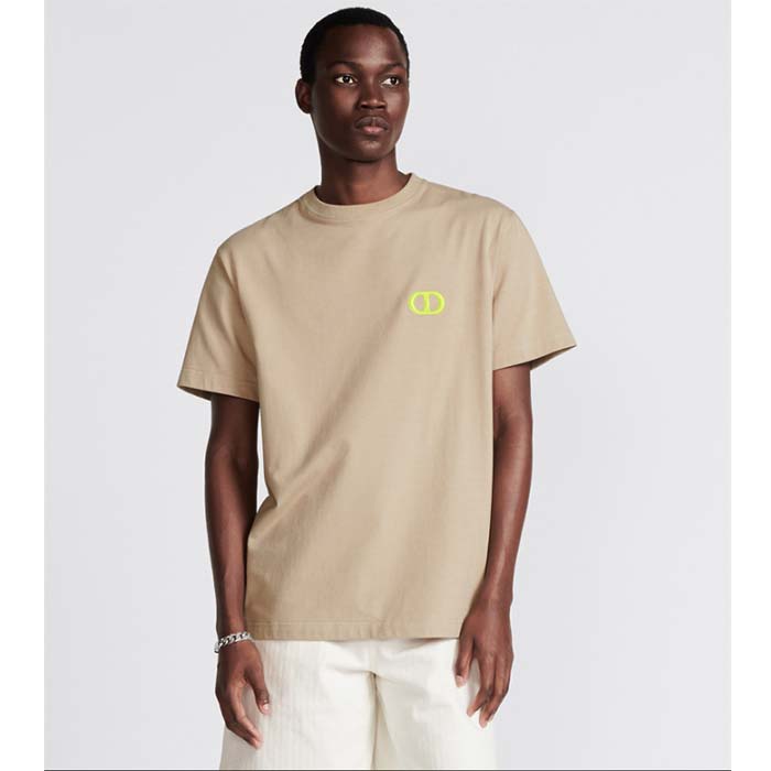 Dior Men CD Icon Relaxed-Fit T-Shirt Beige Organic Cotton Jersey