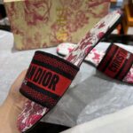 Dior Unisex CD Dway Slide White Red Embroidered Cotton Papillons - immagine 5