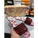 Dior Unisex CD Dway Slide White Red Embroidered Cotton Papillons - immagine 4