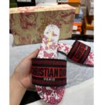 Dior Unisex CD Dway Slide White Red Embroidered Cotton Papillons - immagine 3