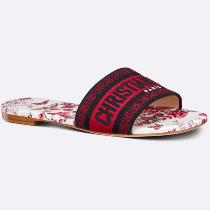Dior Unisex CD Dway Slide White Red Embroidered Cotton Papillons
