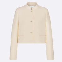 Dior Women CD Cropped Jacket Ecru Wool Silk Long Sleeves (6)