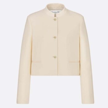 Dior Women CD Cropped Jacket Ecru Wool Silk Long Sleeves
