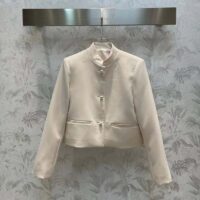 Dior Women CD Cropped Jacket Ecru Wool Silk Long Sleeves (6)