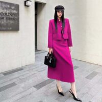 Dior Women CD Cropped Jacket Mulberry Wool Silk Long Sleeves (5)