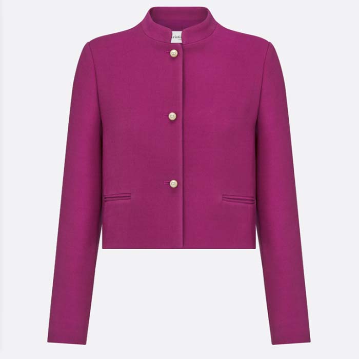 Dior Women CD Cropped Jacket Mulberry Wool Silk Long Sleeves