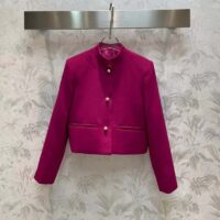 Dior Women CD Cropped Jacket Mulberry Wool Silk Long Sleeves (5)