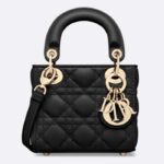 Bolso CD Lady Dior Micro para mujer, piel de cordero Cannage negra