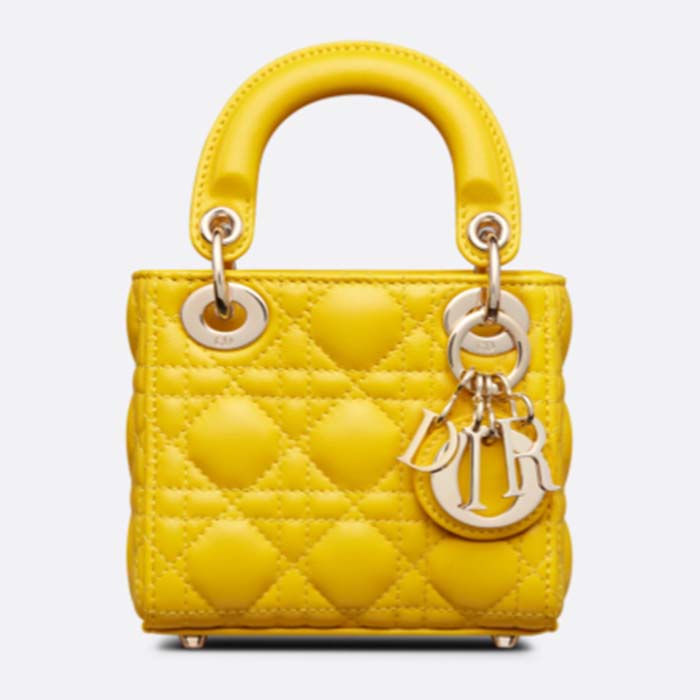 Dior Women CD Lady Dior Micro Bag Yellow Cannage Lambskin