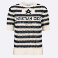 Dior Women CD Marinière Short-Sleeved Sweater White Blue Openwork Cotton (3)