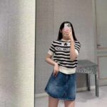 Dior Women CD Marinière Short-Sleeved Sweater White Blue Openwork Cotton – Bild 10