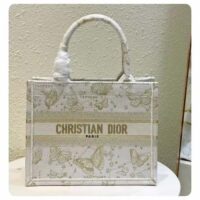 Dior Women CD Medium Dior Book Tote White Butterfly Zodiac Embroidery (10)