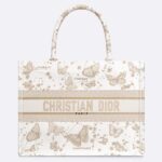 Dior Women CD Medium Dior Book Tote White Butterfly Zodiac Embroidery