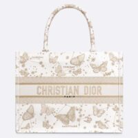 Dior Women CD Medium Dior Book Tote White Butterfly Zodiac Embroidery (10)