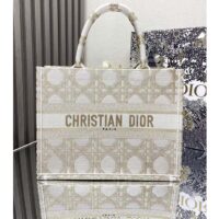 Dior Women CD Medium Dior Book Tote White Gold Macrocannage Embroidery (4)