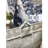 Dior Women CD Medium Dior Book Tote White Gold Macrocannage Embroidery (4)