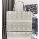 Dior Women CD Medium Dior Book Tote White Gold Macrocannage Embroidery - Image 4