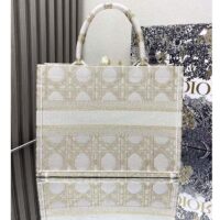 Dior Women CD Medium Dior Book Tote White Gold Macrocannage Embroidery (4)