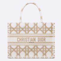 Dior Women CD Medium Dior Book Tote White Gold Macrocannage Embroidery (4)