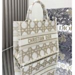 Dior Women CD Medium Dior Book Tote White Gold Macrocannage Embroidery - Image 3