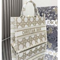 Dior Women CD Medium Dior Book Tote White Gold Macrocannage Embroidery (4)