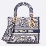 Bolso mediano Lady D-Lite para mujer Dior CD con bordado Toile de Jouy azul