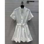 Dior Women CD Mid-Length Belted Macrocannage Dress Ecru Cotton - Bild 2