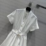 Dior Women CD Mid-Length Belted Macrocannage Dress Ecru Cotton - Bild 4