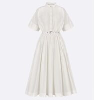 Dior Women CD Mid-Length Belted Macrocannage Dress Ecru Cotton (9)