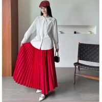 Dior Women CD Mid-Length Pleated Skirt Amaryllis Red Silk Taffeta (3)