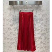 Dior Women CD Mid-Length Pleated Skirt Amaryllis Red Silk Taffeta (3)