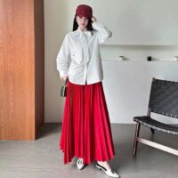 Dior Women CD Mid-Length Pleated Skirt Amaryllis Red Silk Taffeta (3)