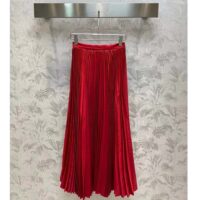 Dior Women CD Mid-Length Pleated Skirt Amaryllis Red Silk Taffeta (3)