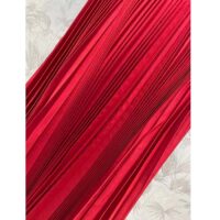 Dior Women CD Mid-Length Pleated Skirt Amaryllis Red Silk Taffeta (3)