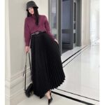 Dior Women CD Mid-Length Pleated Skirt Black Cotton Silk Poplin - immagine 13