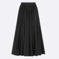 Dior Women CD Mid-Length Pleated Skirt Black Cotton Silk Poplin (4)