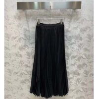 Dior Women CD Mid-Length Pleated Skirt Black Cotton Silk Poplin (4)